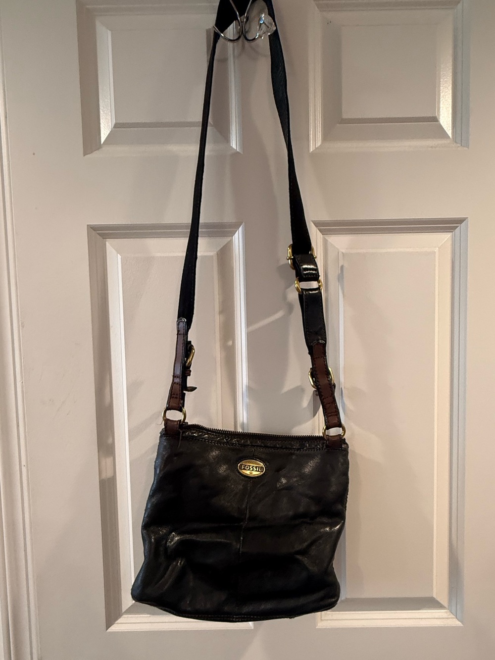 FOSSIL Explorer Crossbody Bag Black Leather Vintage